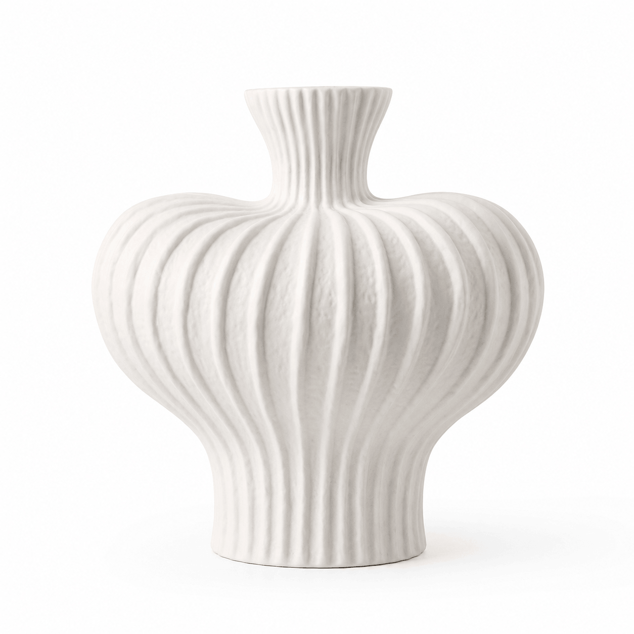 Soft White large ribbed ceramic vase for modern home decor