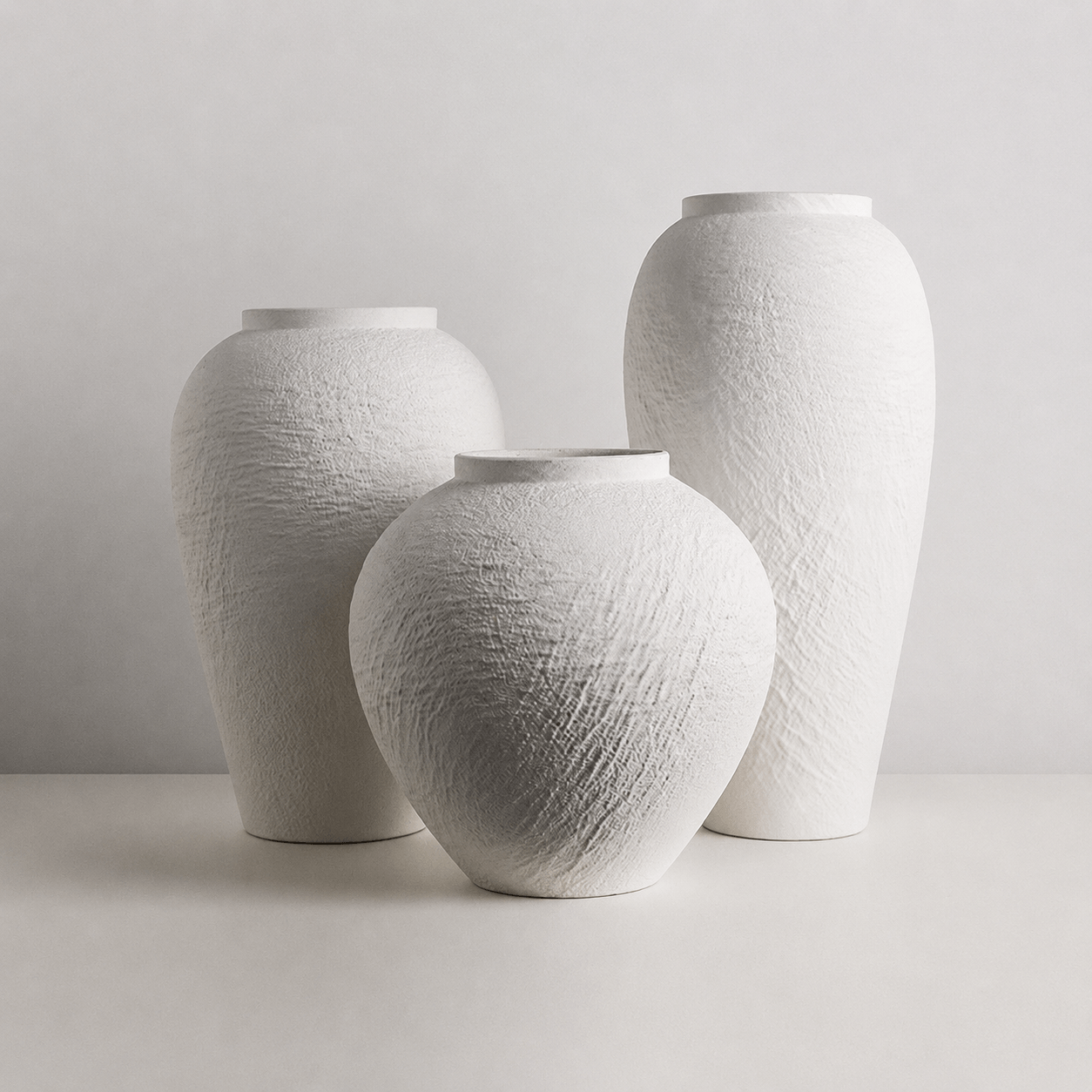 White textured vase set in small medium and large sizes