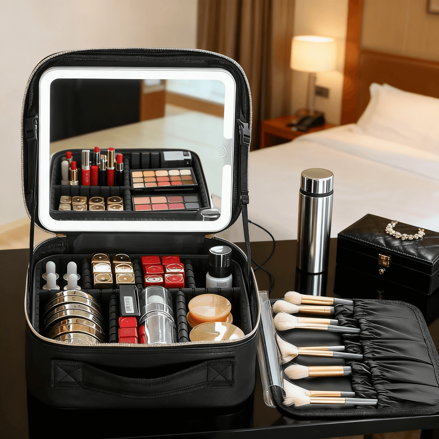 Rechargeable LED Makeup Bag with Mirror – Perfect Gift for Travel & Daily Use