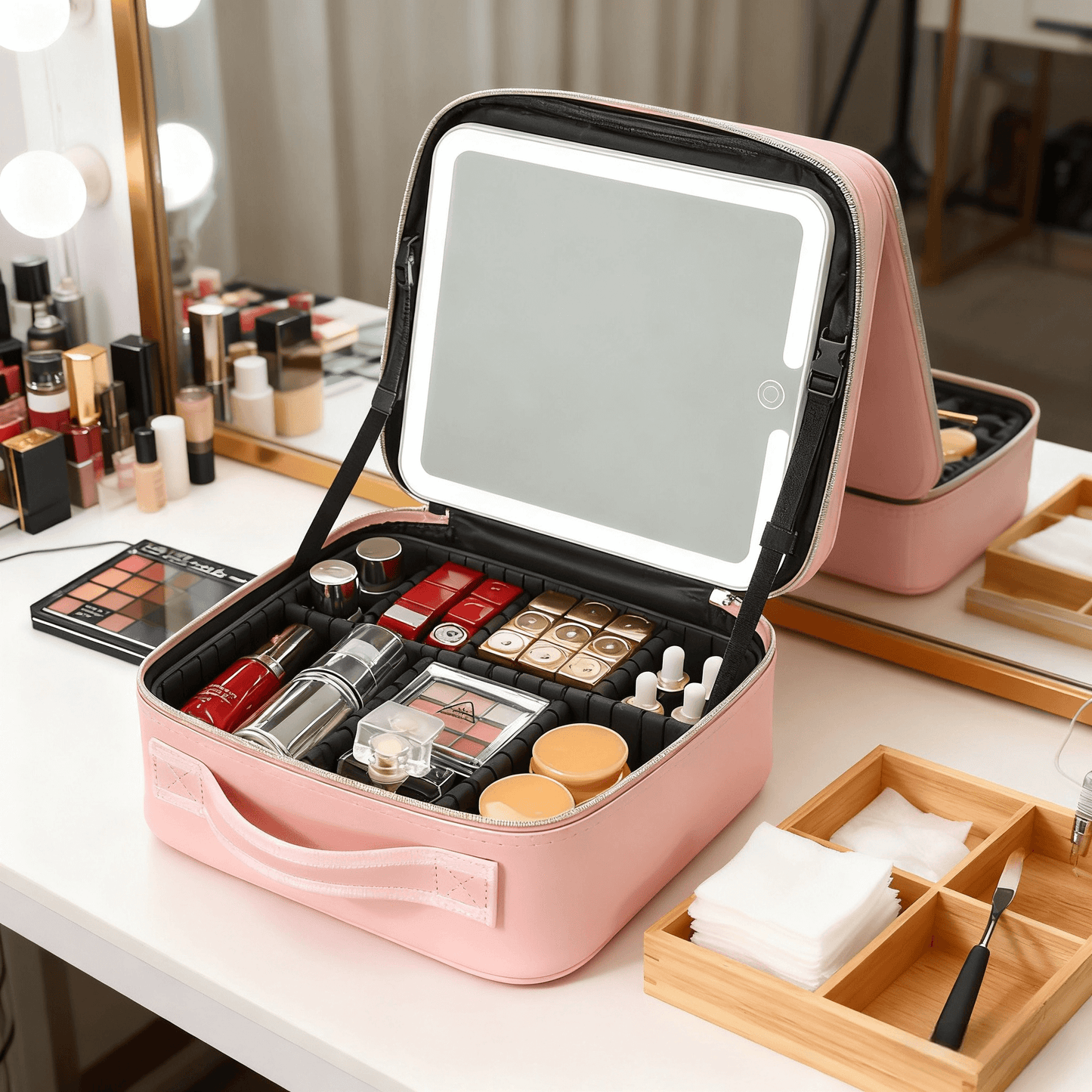 Rechargeable LED Makeup Bag with Mirror – Perfect Gift for Travel & Daily Use