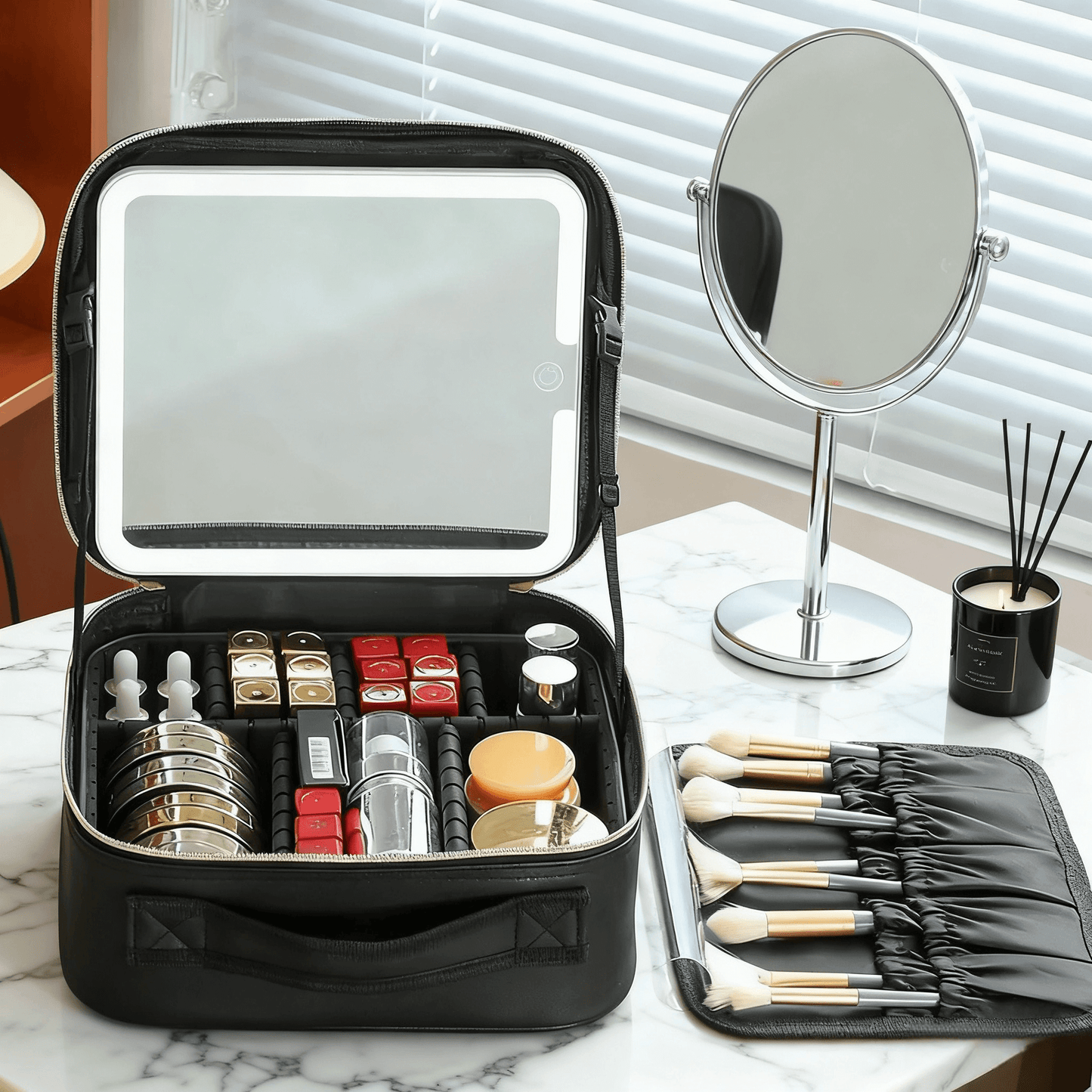 Rechargeable LED Makeup Bag with Mirror – Perfect Gift for Travel & Daily Use