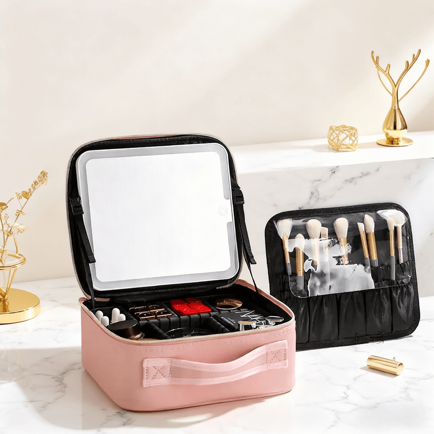 Rechargeable LED Makeup Bag with Mirror – Perfect Gift for Travel & Daily Use
