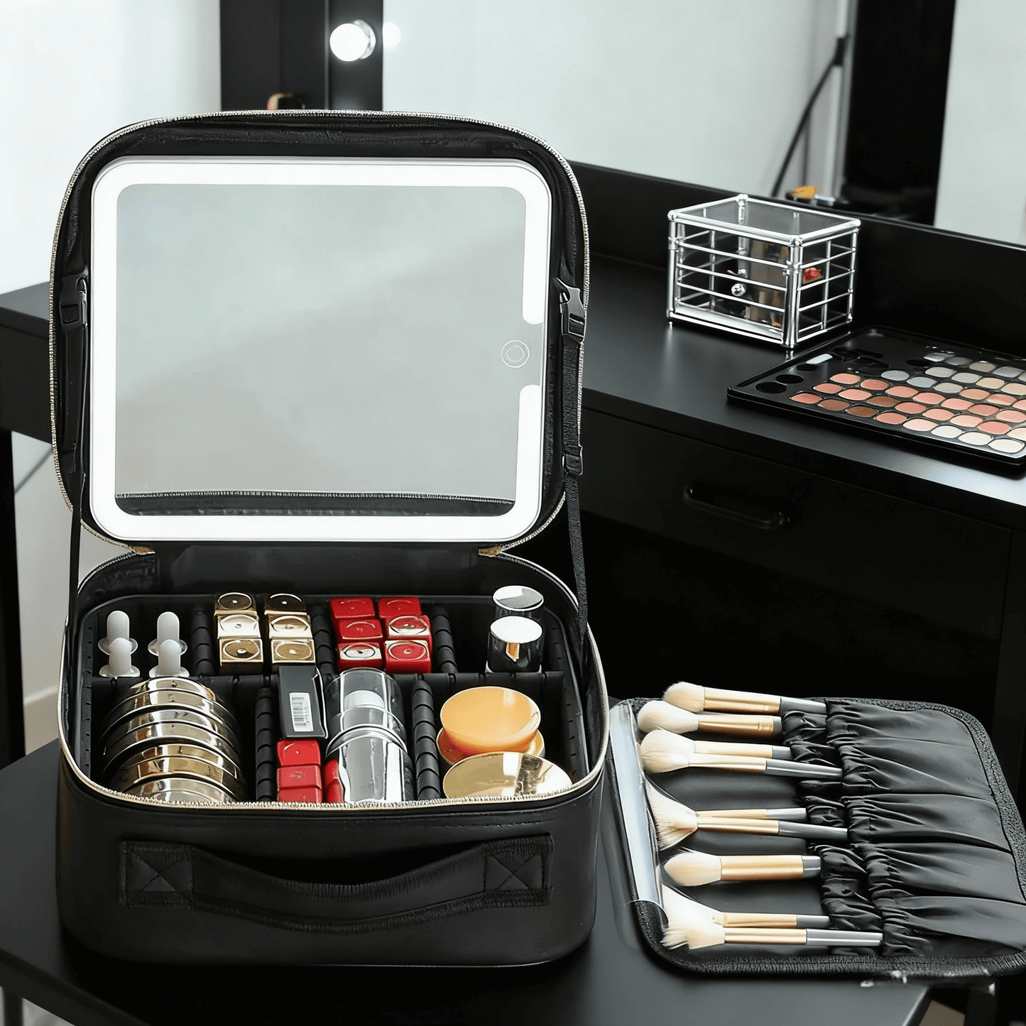 Rechargeable LED Makeup Bag with Mirror – Perfect Gift for Travel & Daily Use