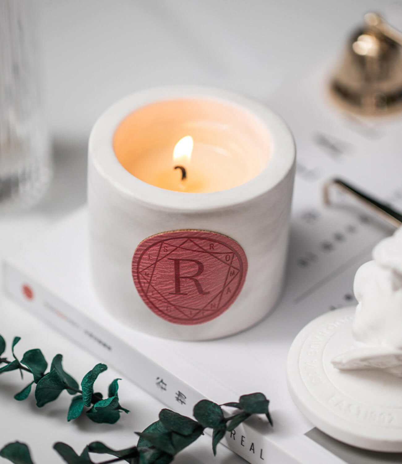 Detailed showcase of Roman Relief Candle Collection.