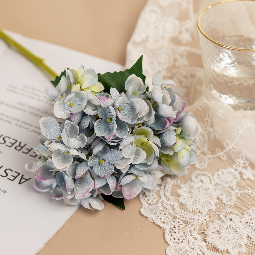 Autumn blue hydrangea, tranquil and wise.