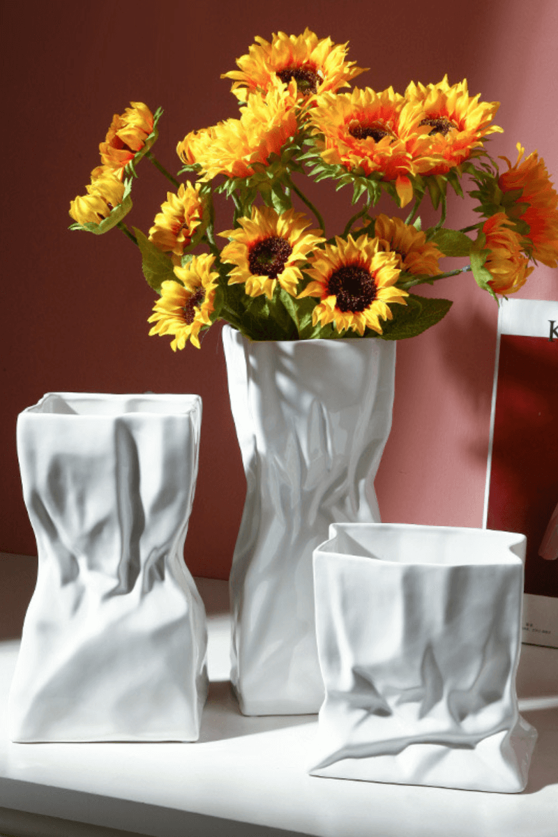 Folds of Elegance: Boho-Chic White Ceramic Vase