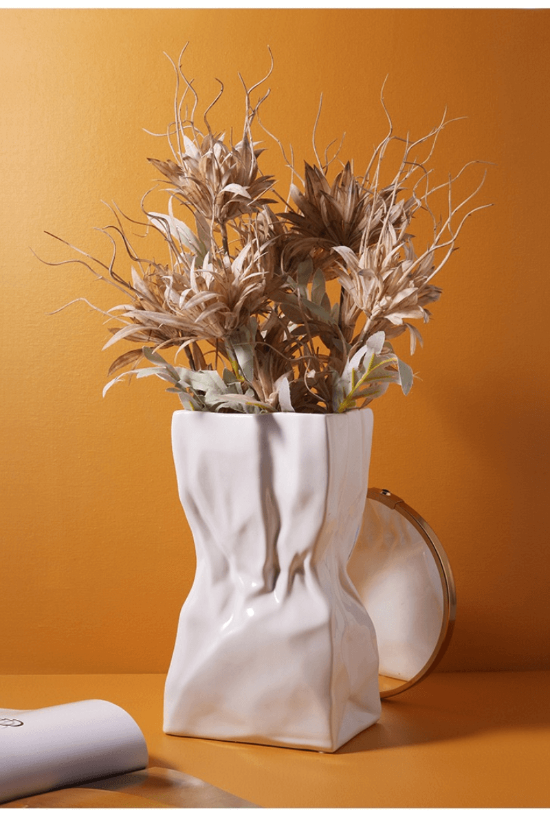 Folds of Elegance: Boho-Chic White Ceramic Vase