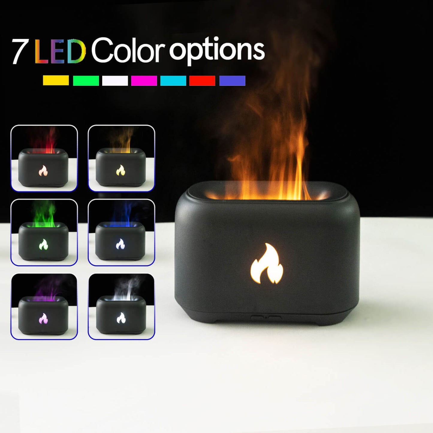 Experience sophistication with our Colorful Flame Aroma Humidifier in black.