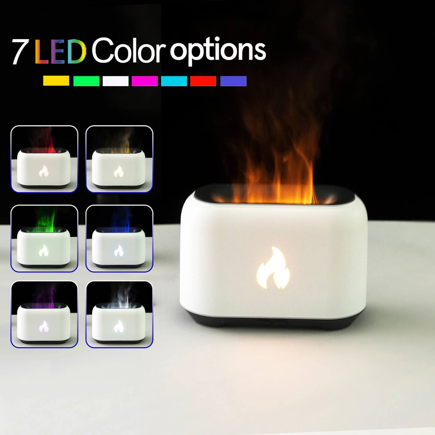 Discover the elegance of our Colorful Flame Aroma Humidifier in white.