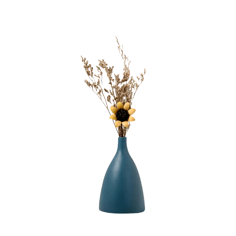 Jarrón de cerámica minimalista con arte moderno en amarillo y azul