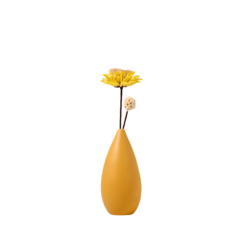 Jarrón de cerámica minimalista con arte moderno en amarillo y azul