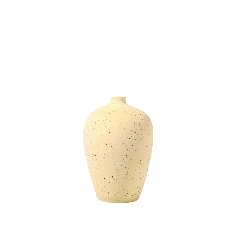 Jarrón de cerámica minimalista con arte moderno en amarillo y azul