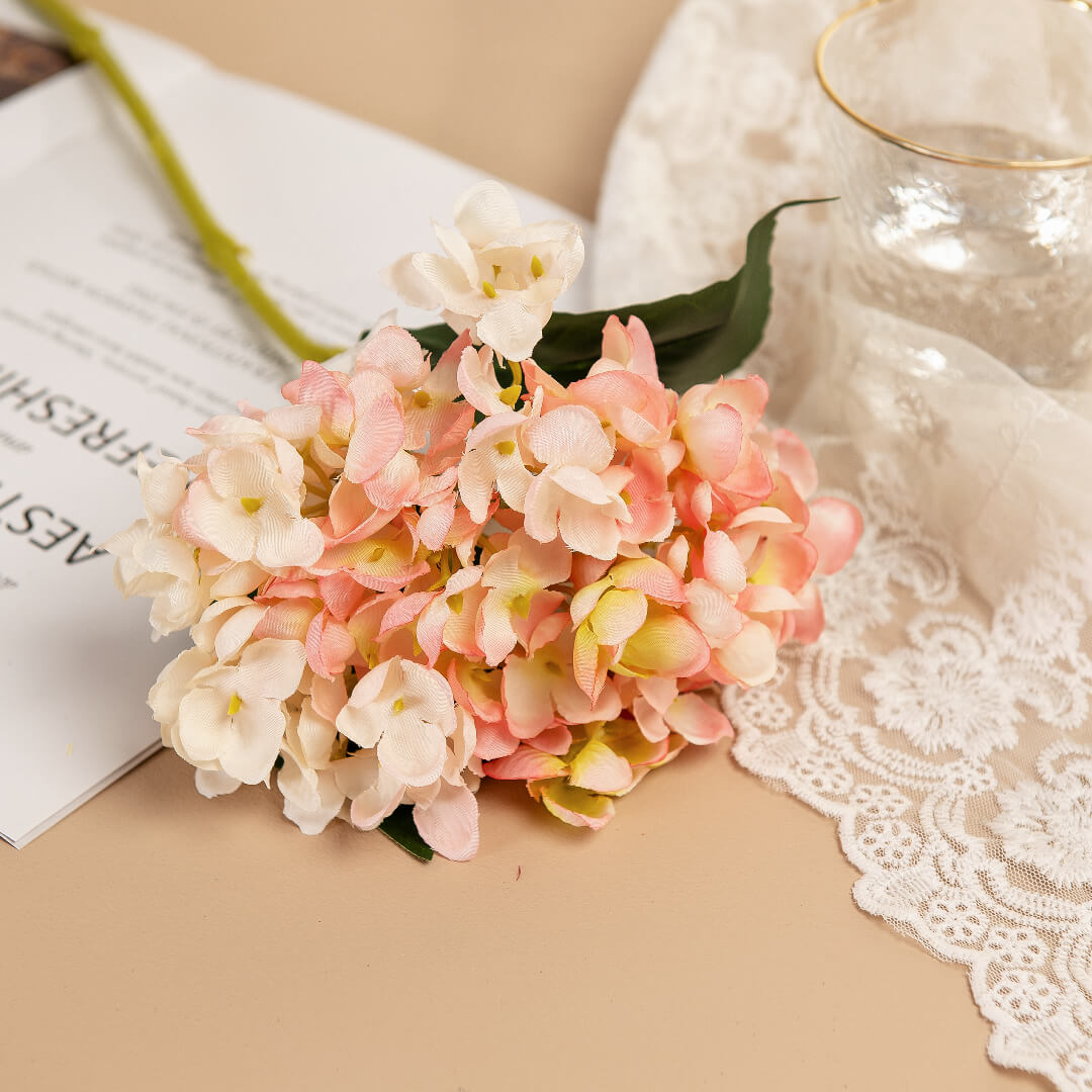 Pink hydrangea, dreamlike realm.