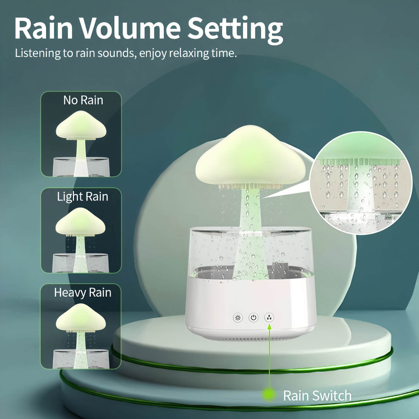 Serene Rain Cloud Diffuser in action, creating a tranquil atmosphere with its raindrop patter.