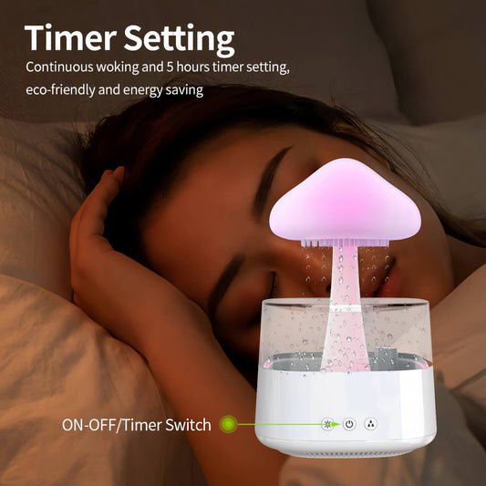 Rain Cloud Diffuser with ambient light, offering a calming visual experience.
