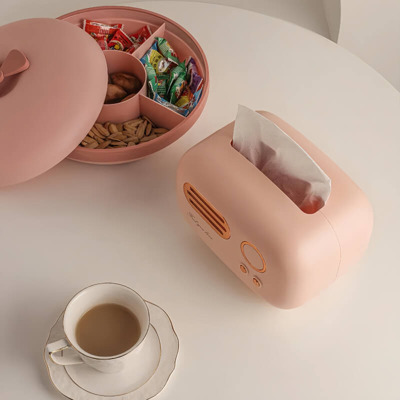 Pink Retro Radio Tissue Box on Dining Table