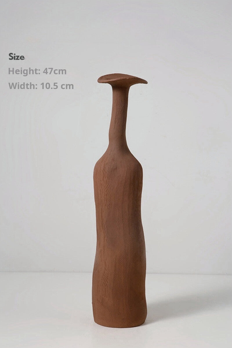 Tea Brown Ceramic Vase - A natural and warm tea brown ceramic vase, blending seamlessly.