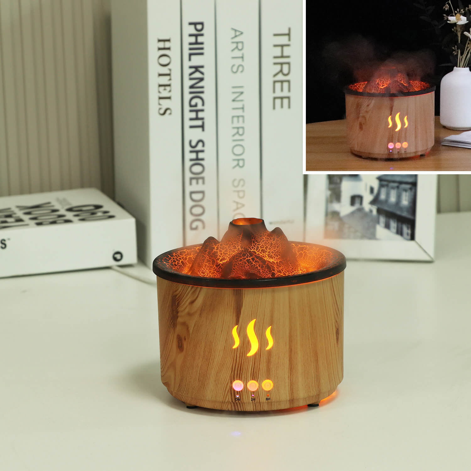 Create the perfect atmosphere with customizable lighting options of our Volcano Aroma Humidifier.