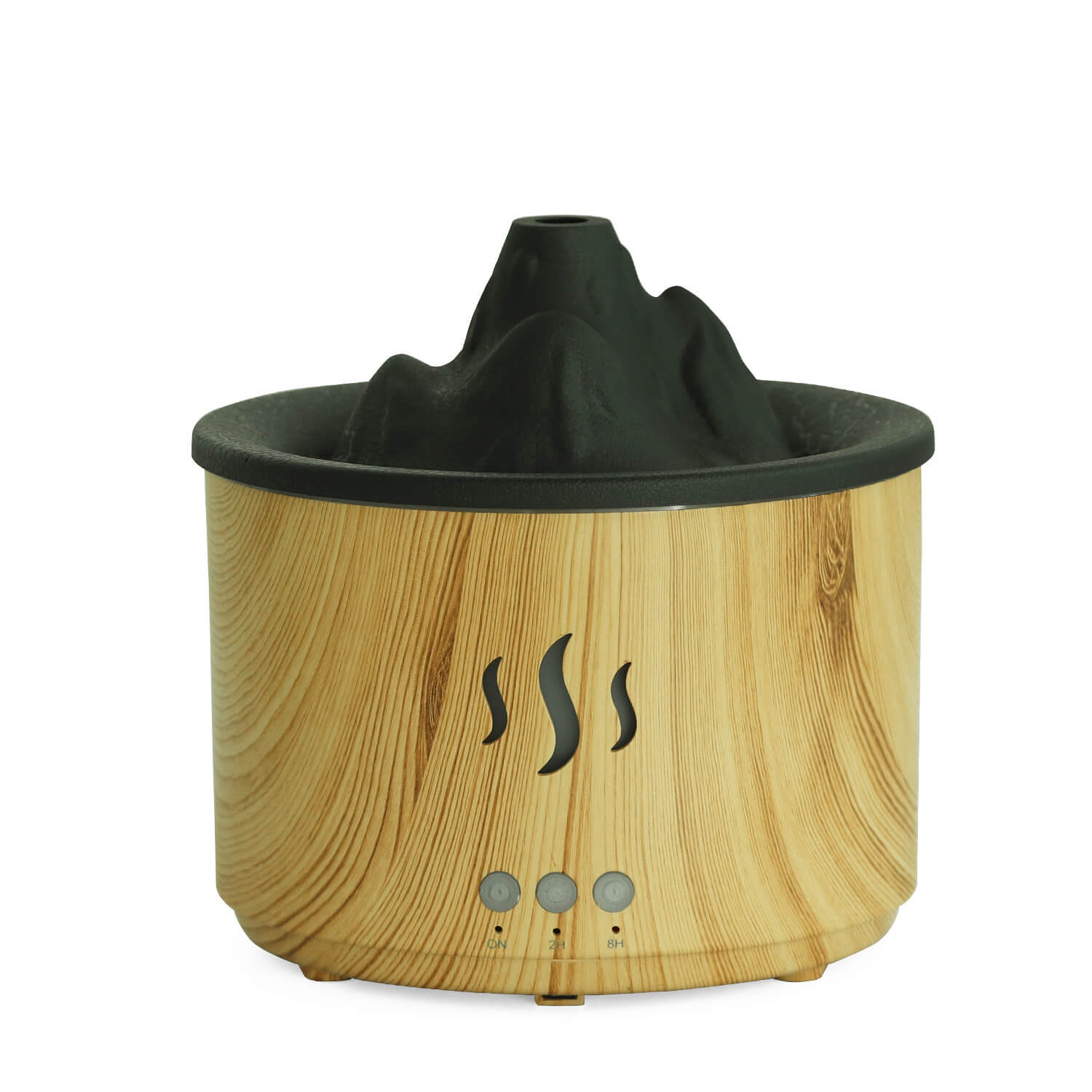 Experience the natural charm with our Volcano Aroma Humidifier in light wood color.