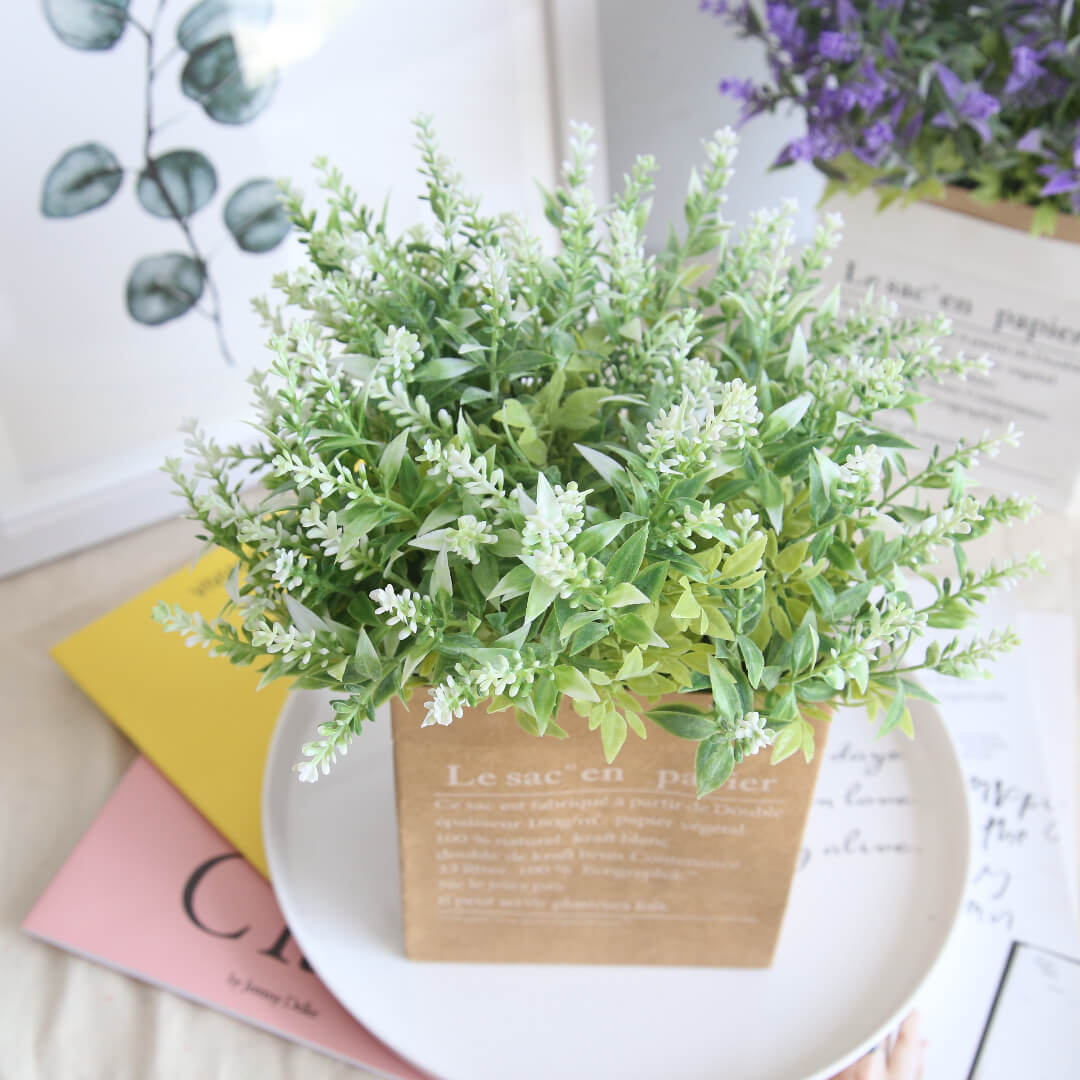 White lavender blooms in a vase, fresh and charming.