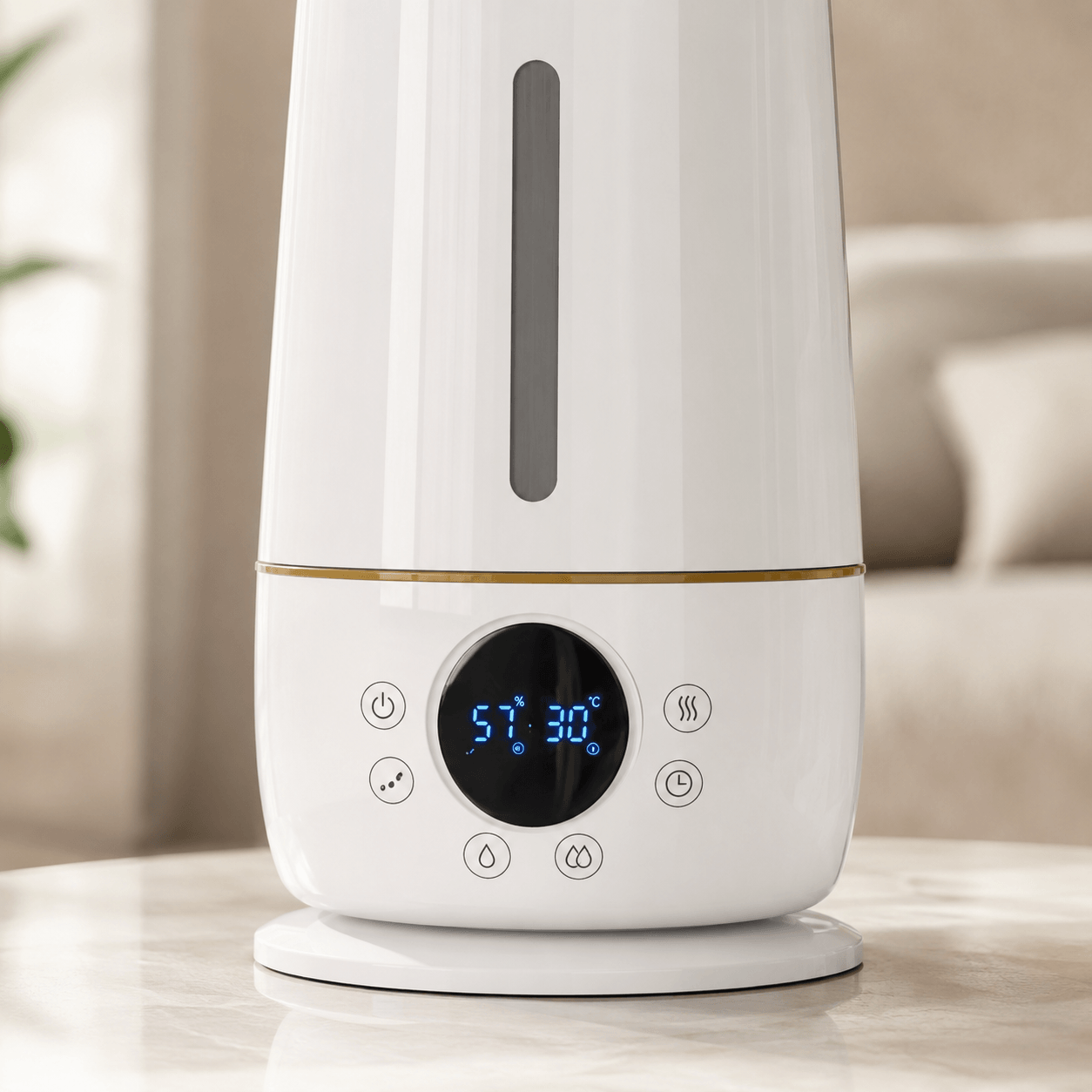 5L floor and desk cool mist humidifier with front digital display and control buttons.