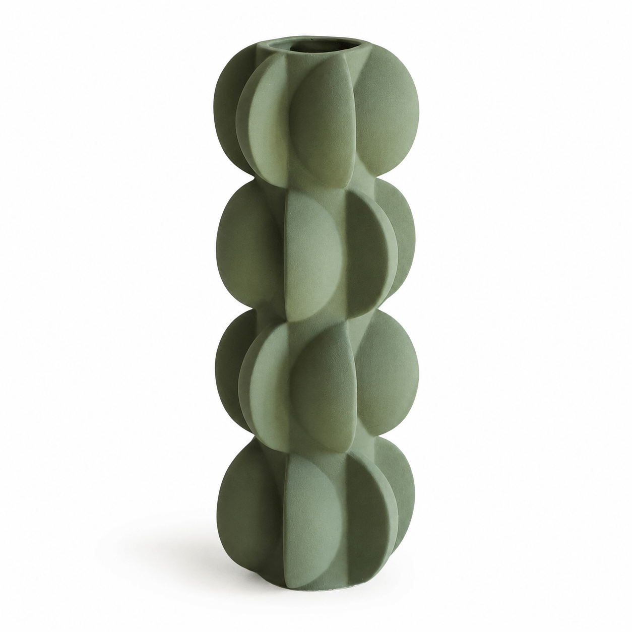 Olive Green Sculptural Bubble Ceramic Vase with matte geometric texture on a clean background