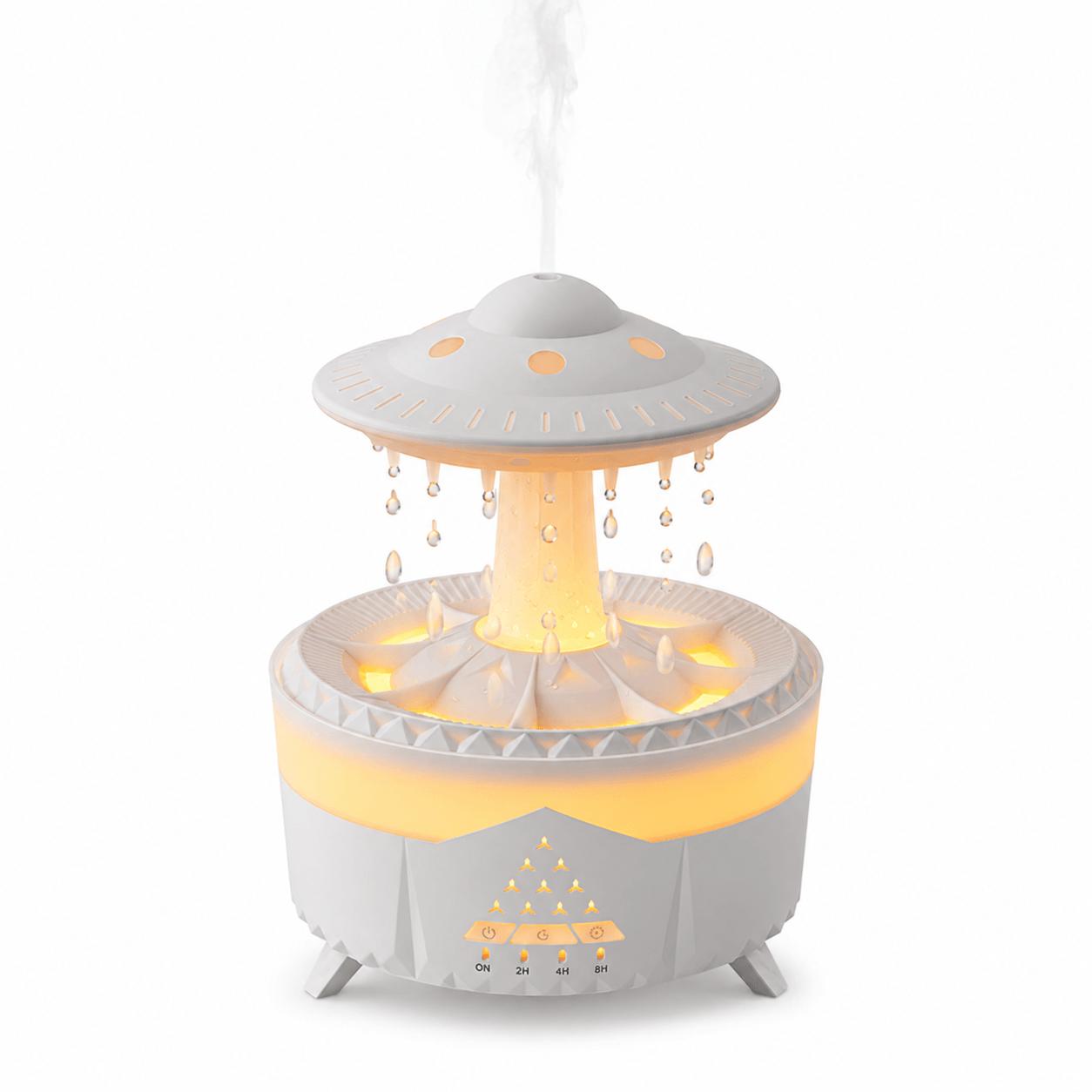 White UFO raindrop diffuser with mist and raindrop effect