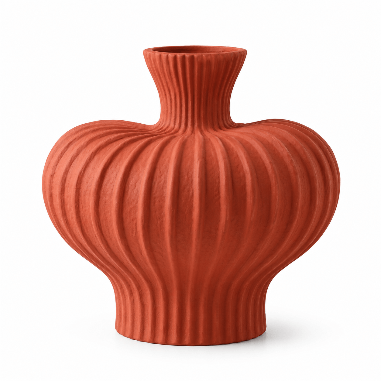 Terracotta Red large ribbed ceramic vase with matte ceramic texture
