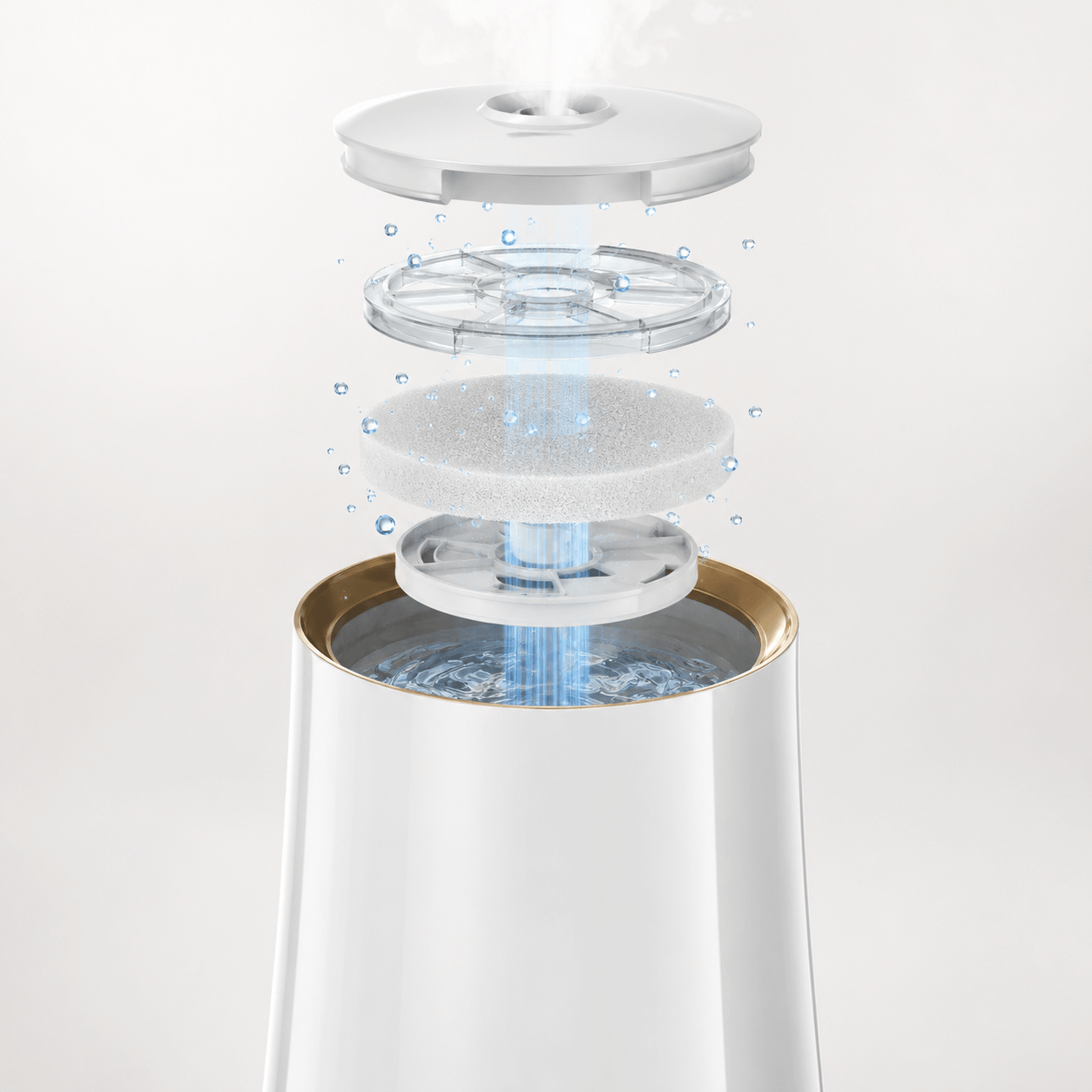 5L cool mist humidifier filter system shown with layered internal structure and water flow.