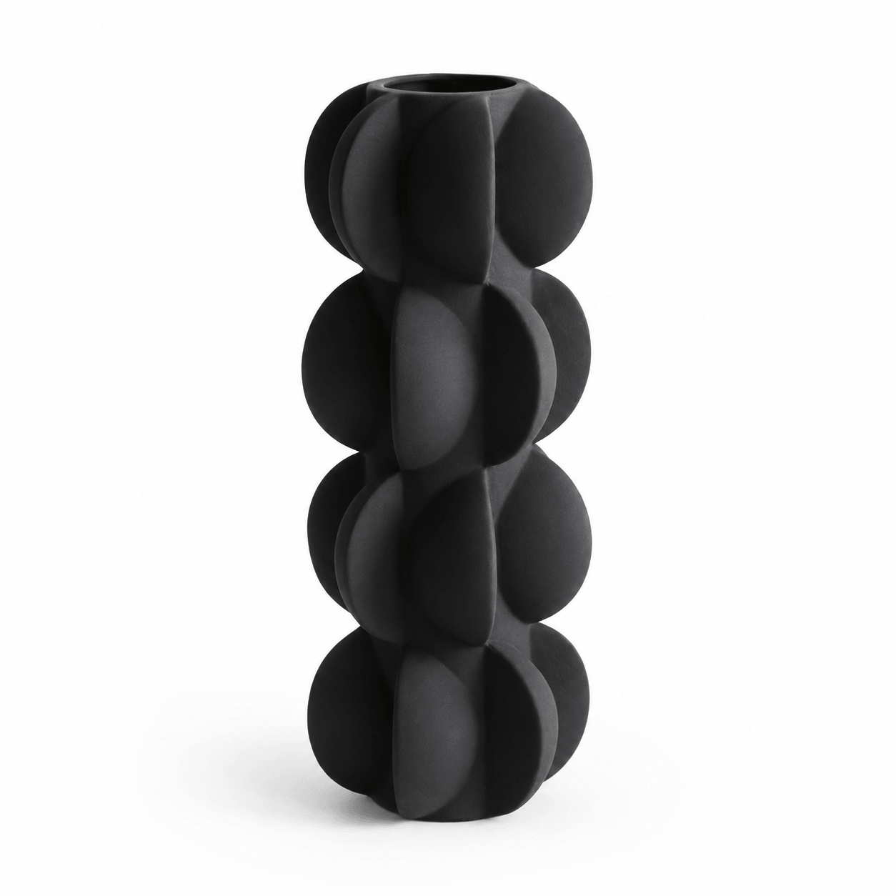Matte Black Sculptural Bubble Ceramic Vase with modern stacked rounded form