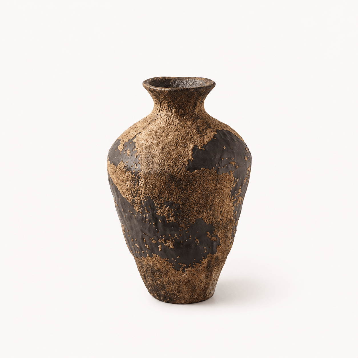 Medium tall wabi-sabi ceramic vase with aged earthy ceramic texture