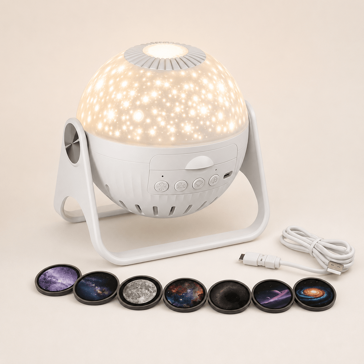 Rechargeable galaxy projector with charging cable and seven interchangeable projection films
