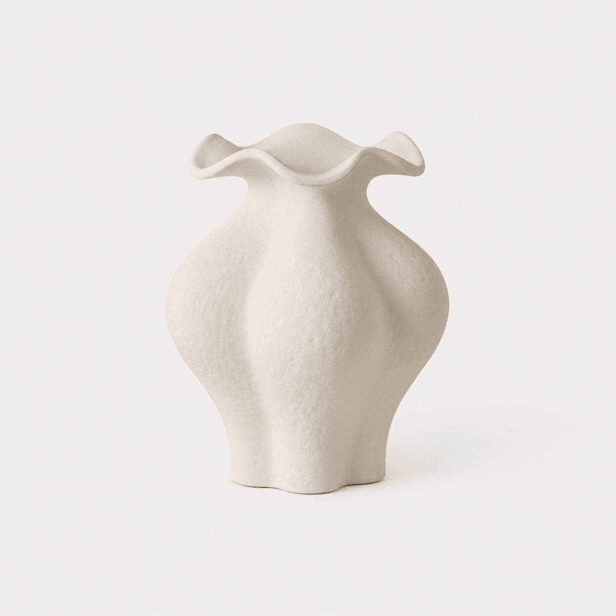 Petal Vase in White Small with sculptural wavy rim and matte ceramic texture