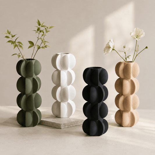 Sculptural Bubble Ceramic Vase collection in Olive Green, Soft White, Matte Black, and Sand Beige