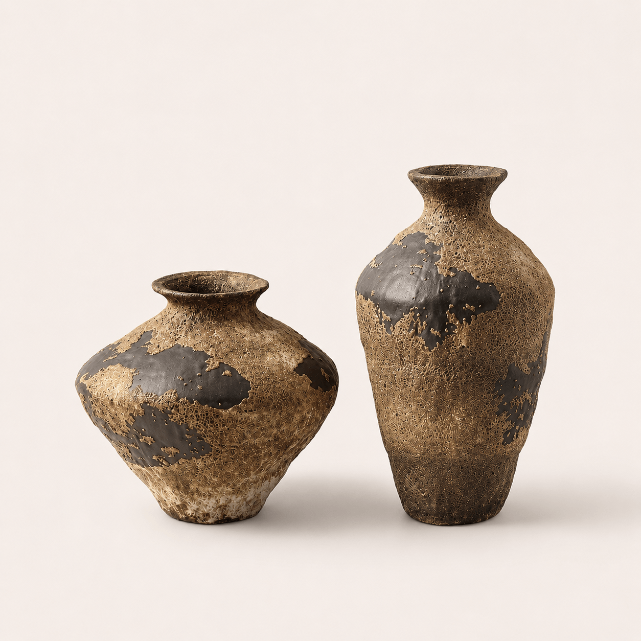 Small wabi-sabi ceramic vase set with low rounded and tall vase styles