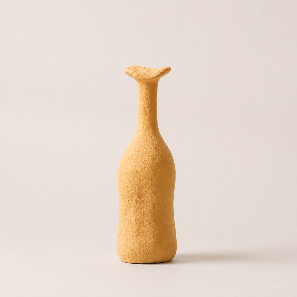 Apricot Yellow narrow-neck ceramic vase on a clean background.