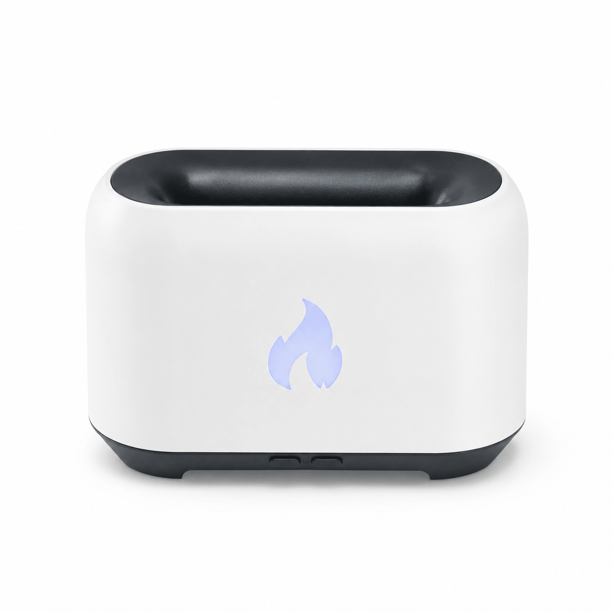 Wood grain flame aroma diffuser front view on a white background.