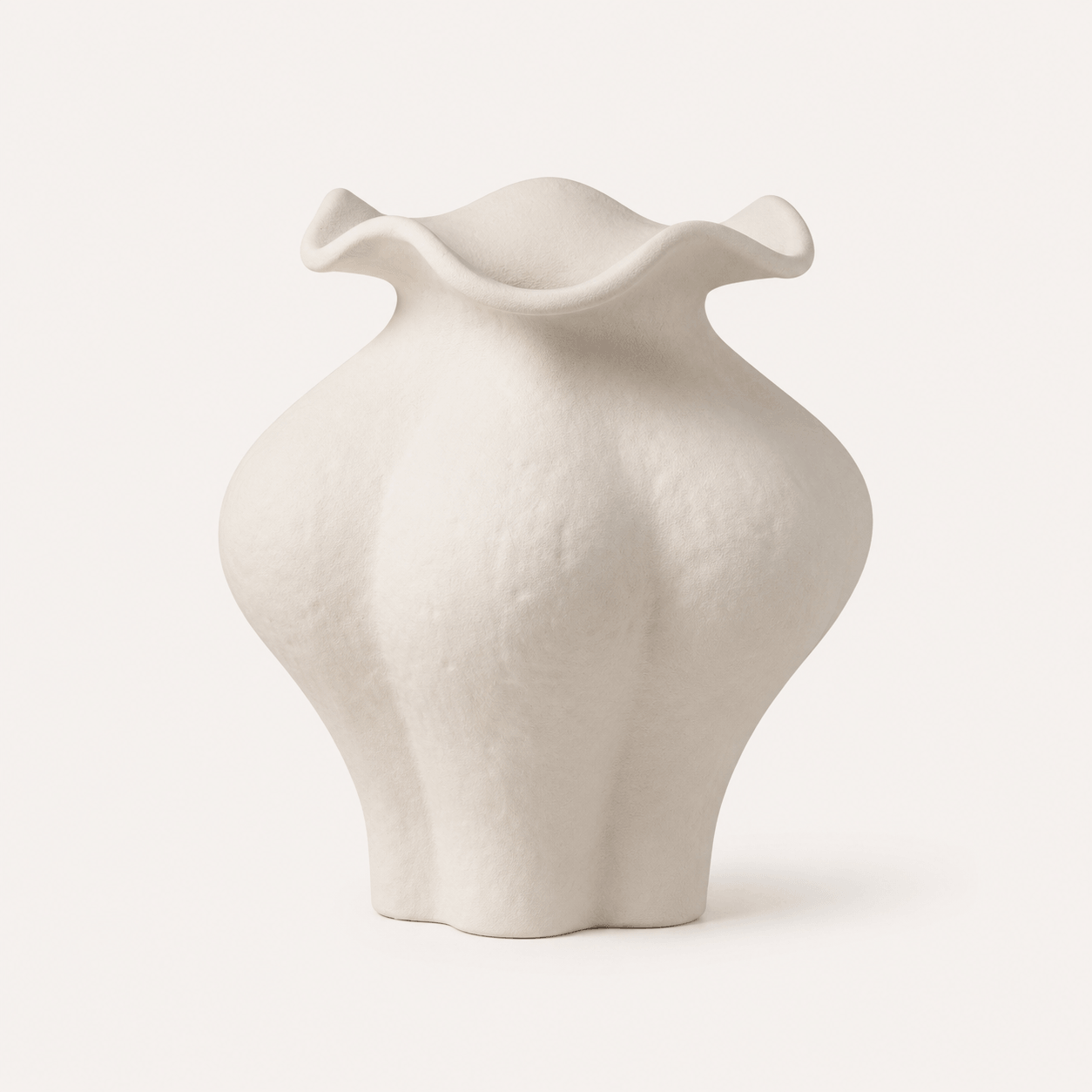 Petal Vase in White Large with organic curves and wavy ceramic rim