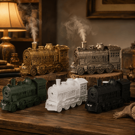 Train aroma diffuser color collection styled in a warm nostalgic home setting