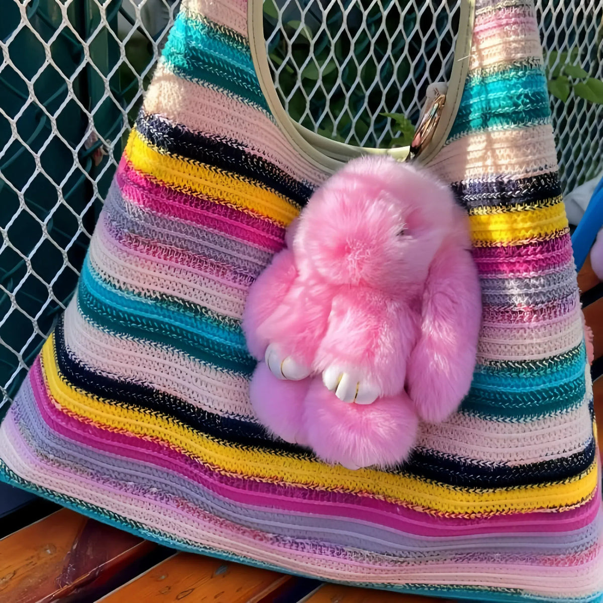 Handmade Cute Pink Plush Bunny Keychain