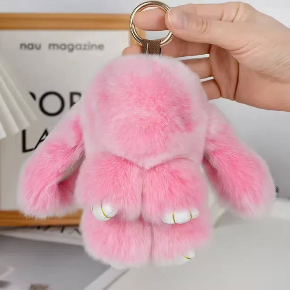 Handmade Cute Pink Plush Bunny Keychain