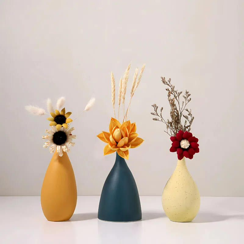 Minimalist Ceramic Art Vase Combination A with Flowers