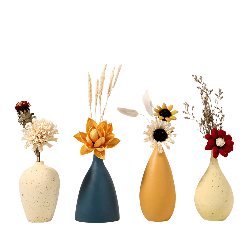 Minimalist Ceramic Art Vase - Yellow & Blue Modern Decor