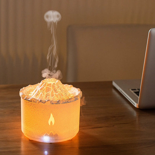 Complete Crack Design-White Volcano Aroma Humidifier with a volcanic crack design.